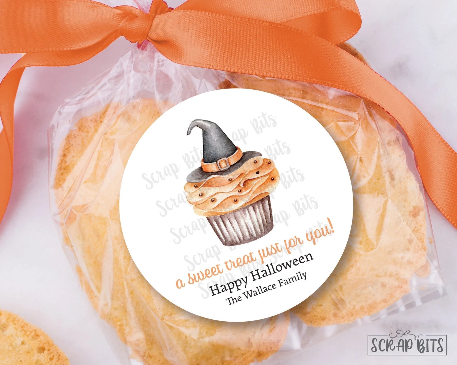Watercolor Witch Hat Cupcake, A Sweet Treat Just For You Halloween Stickers or Tags - Scrap Bits