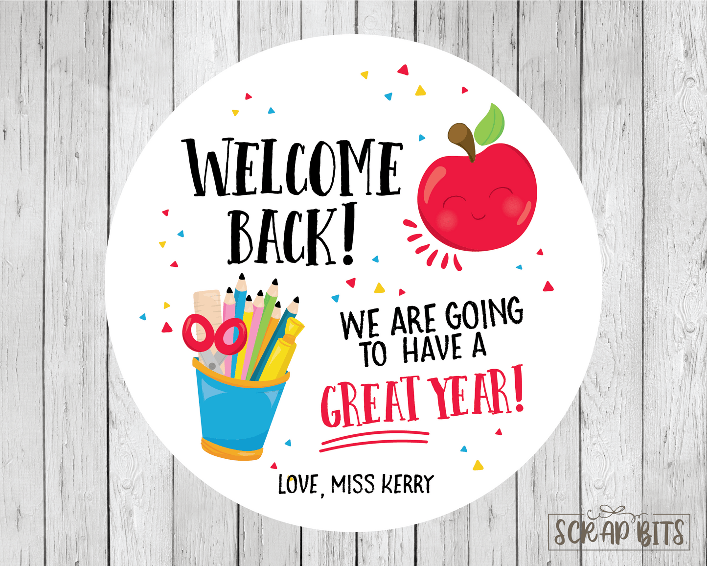 Welcome Back Apple & Pencils, It's Going To Be A Great Year . Back To School Stickers or Tags - Scrap Bits