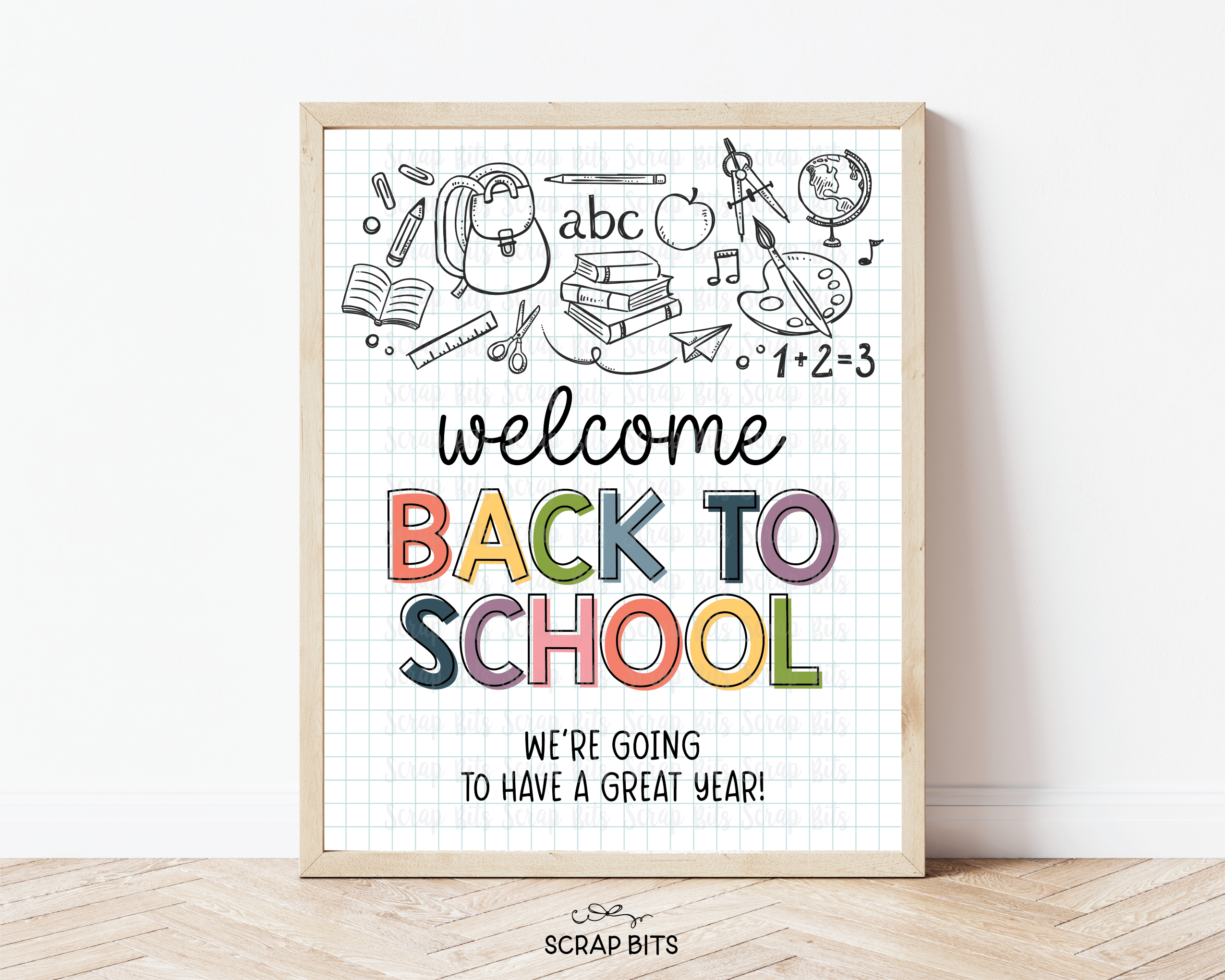 Welcome Bit Welcome Back To School Sign, Doodle Graph . 5 Digital Print Sizes ...