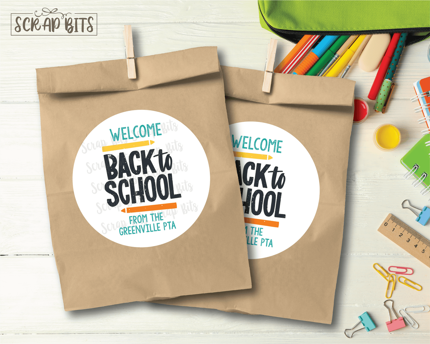 Welcome Back To School Stickers or Tags, Block Lettering - Scrap Bits