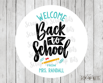 Welcome Back To School Stickers or Tags, Cursive Lettering - Scrap Bits