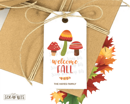Welcome Fall, Mushrooms . Personalized Gift Tags - Scrap Bits