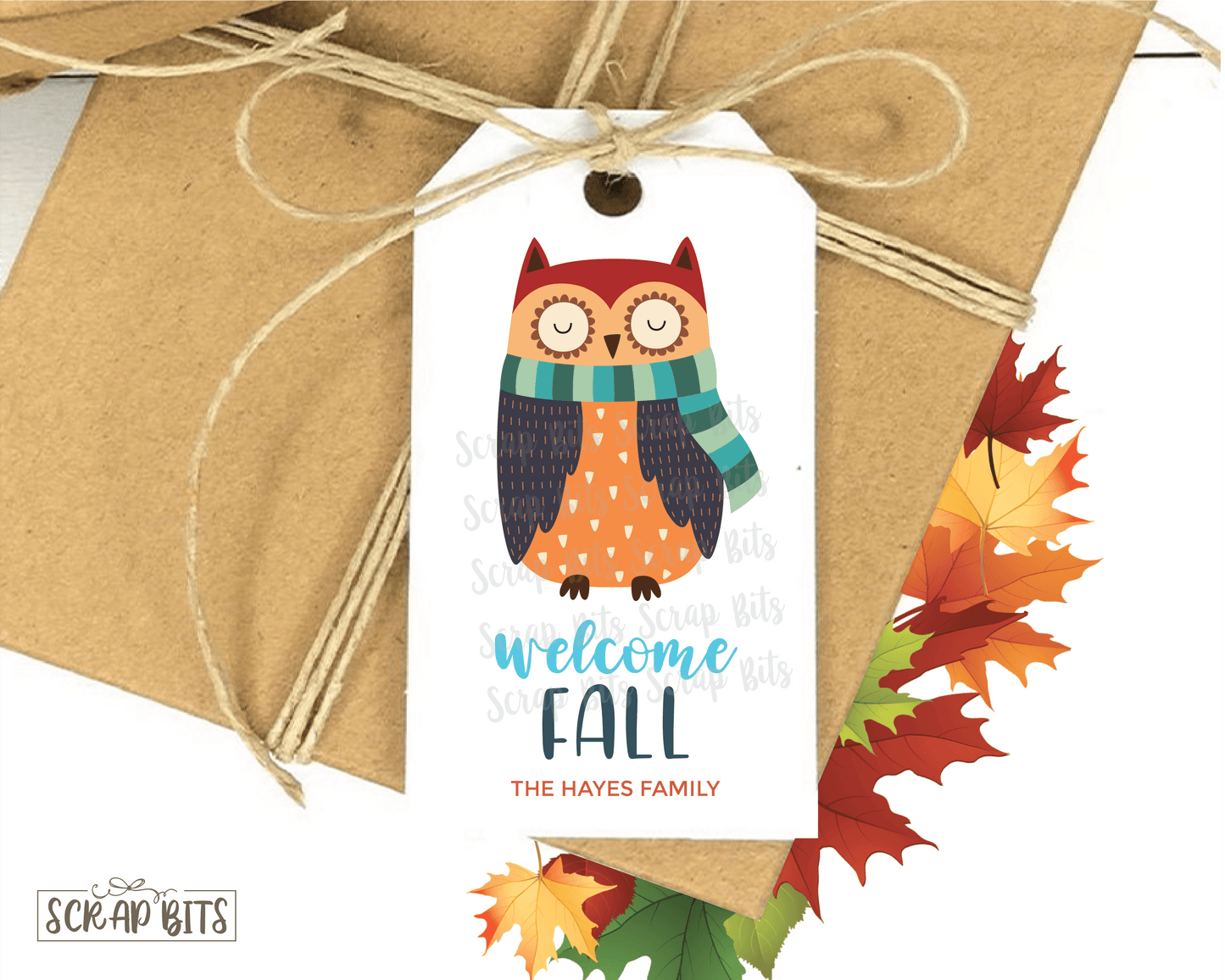 Welcome Fall, Owl With Scarf . Personalized Gift Tags - Scrap Bits