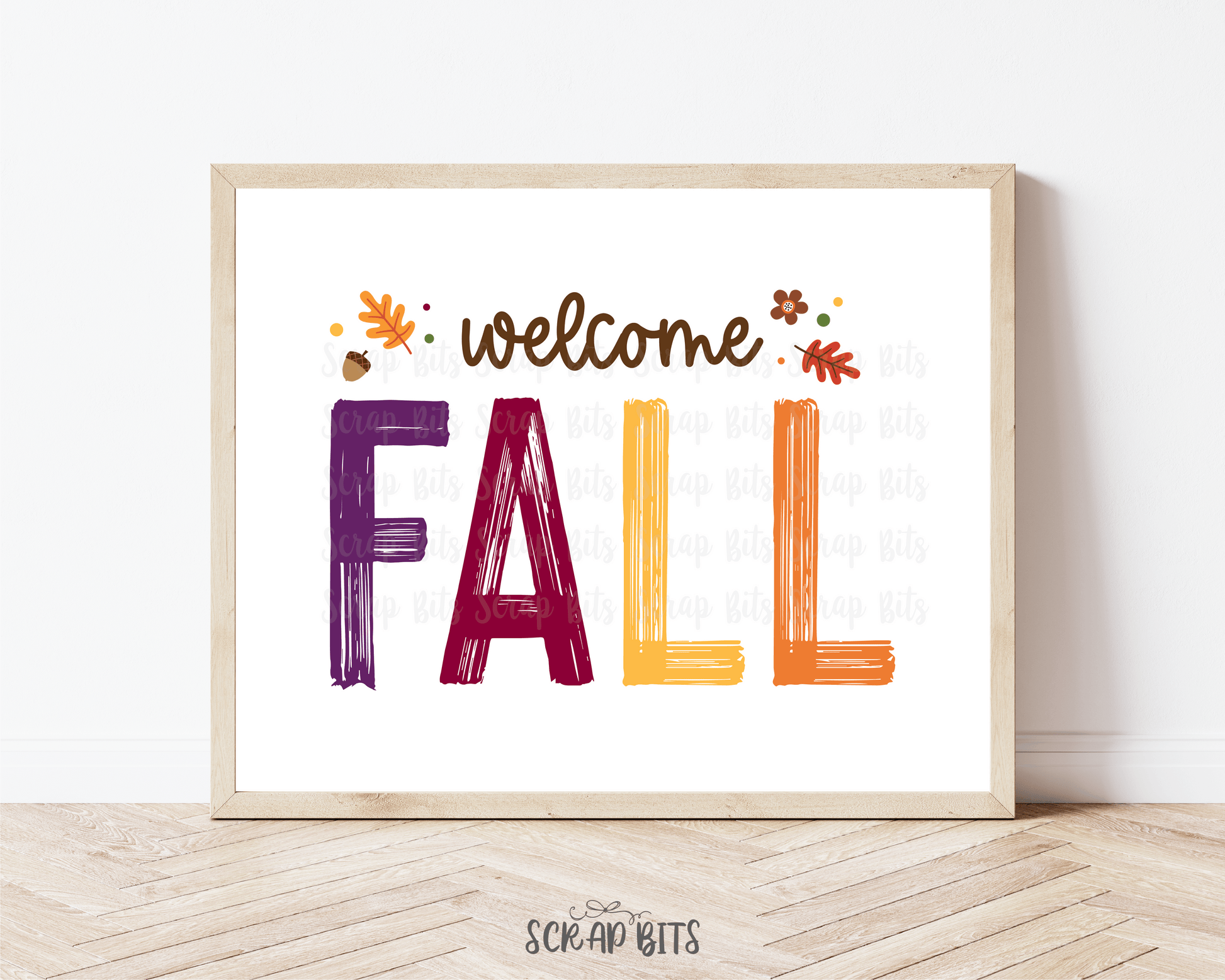 Welcome Fall Sign, Scatter Leaves Fall Wall Art . 5 Digital Print Sizes - Scrap Bits