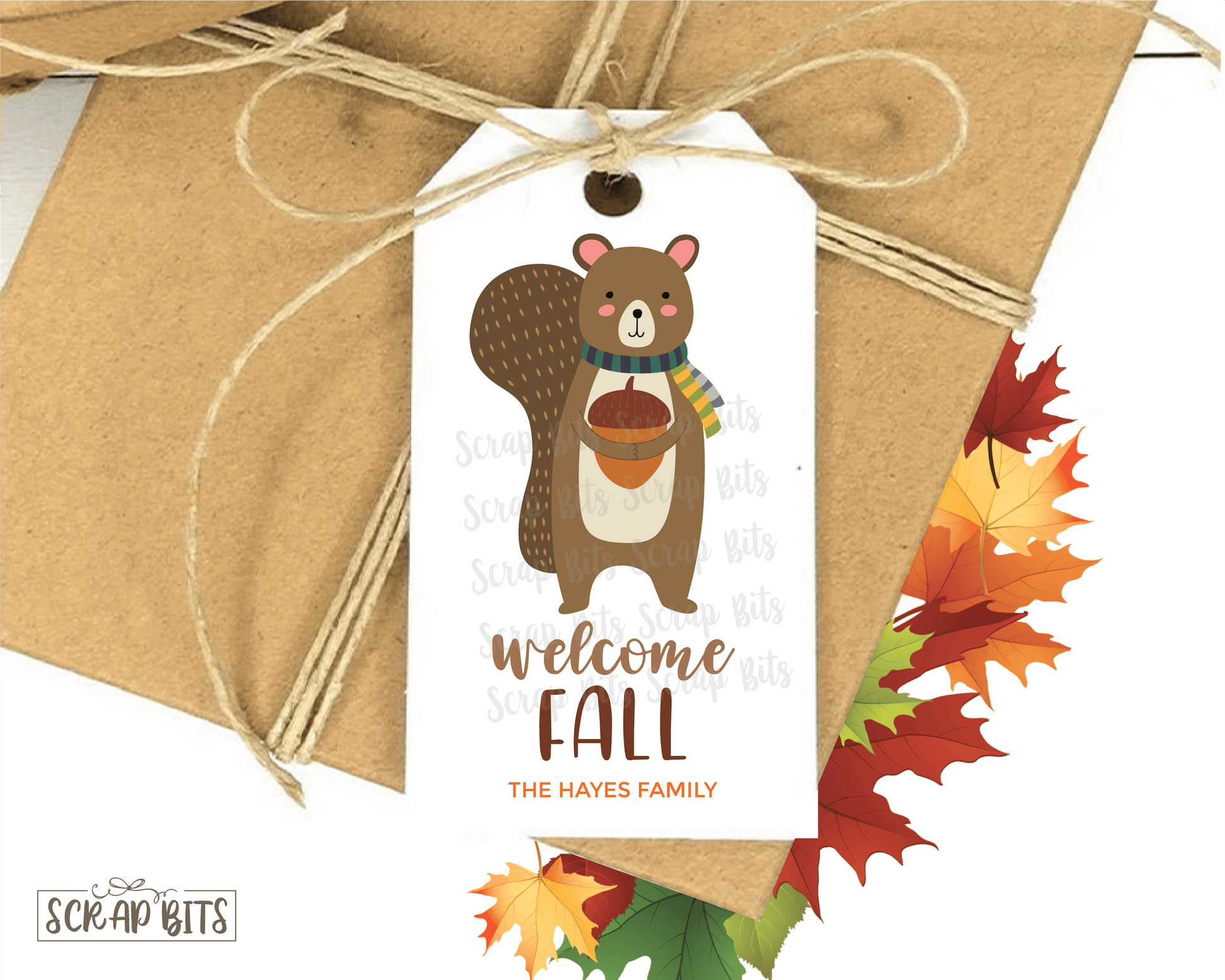 Welcome Fall, Squirrel With Scarf . Personalized Gift Tags - Scrap Bits