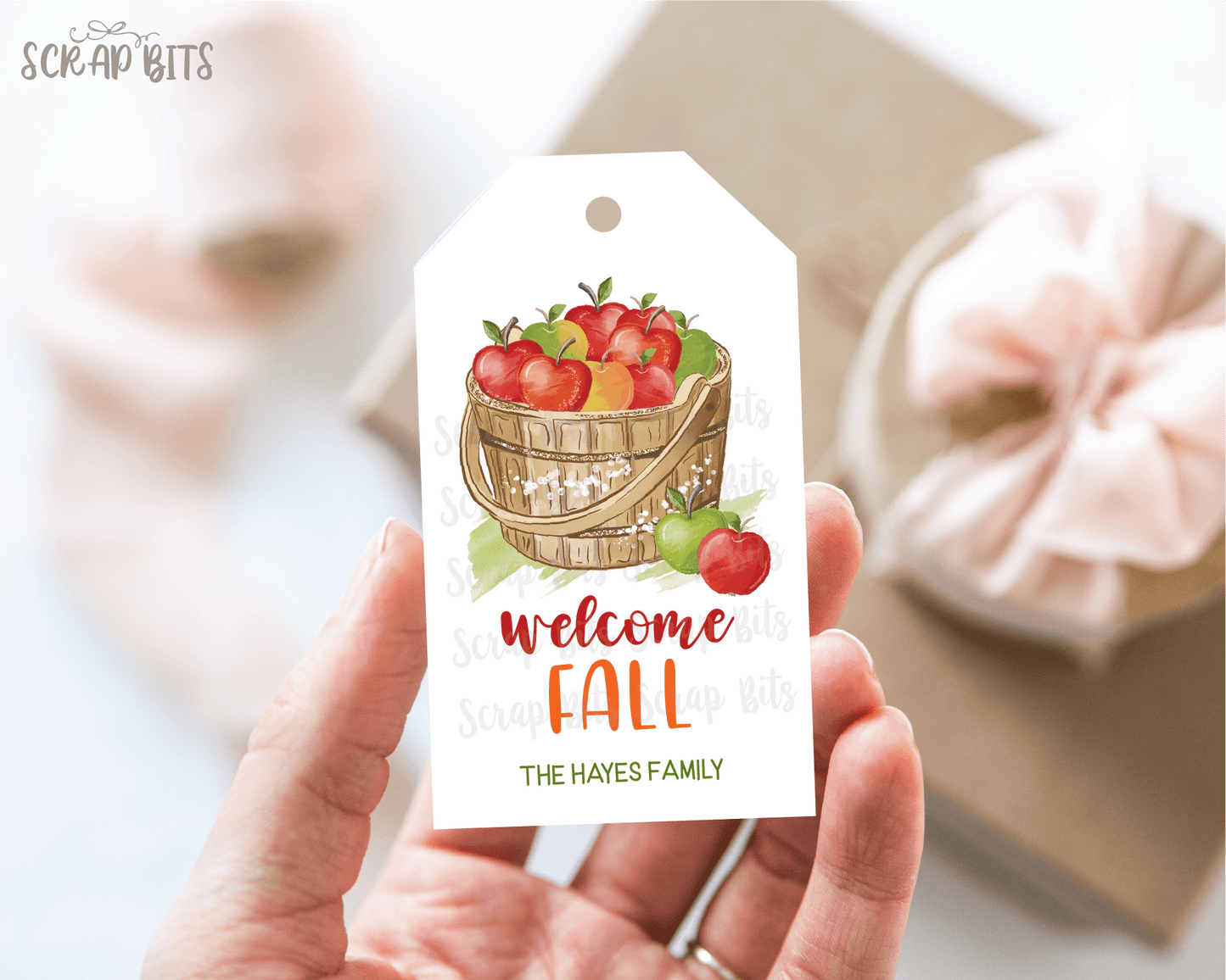Welcome Fall Tags, Basket of Apples . Fall Treat Bag Tags - Scrap Bits