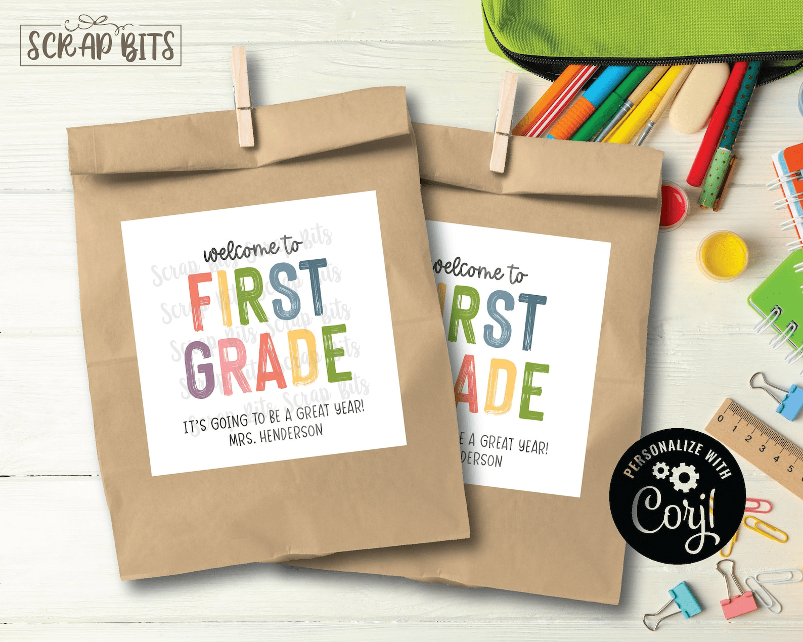Welcome To First Grade Tags, Pastel Rainbow . Printable Back To School Tags, Instant Download Editable Template - Scrap Bits