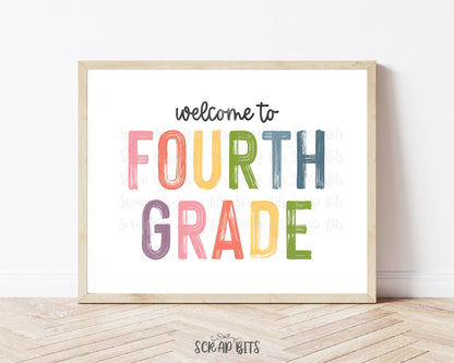 Welcome To Fourth Grade Sign, Pastel Rainbow Back To School Sign . 5 Digital Print Sizes - Scrap Bits