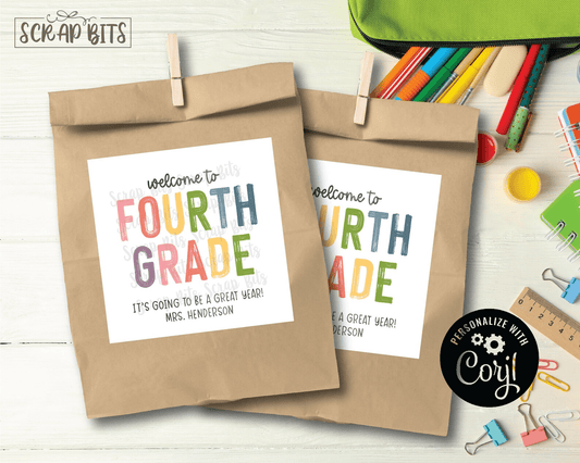 Welcome To Fourth Grade Tags, Pastel Rainbow . Printable Back To School Tags, Instant Download Editable Template - Scrap Bits