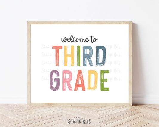 Welcome To Third Grade Sign, Pastel Rainbow Back To School Sign . 5 Digital Print Sizes - Scrap Bits
