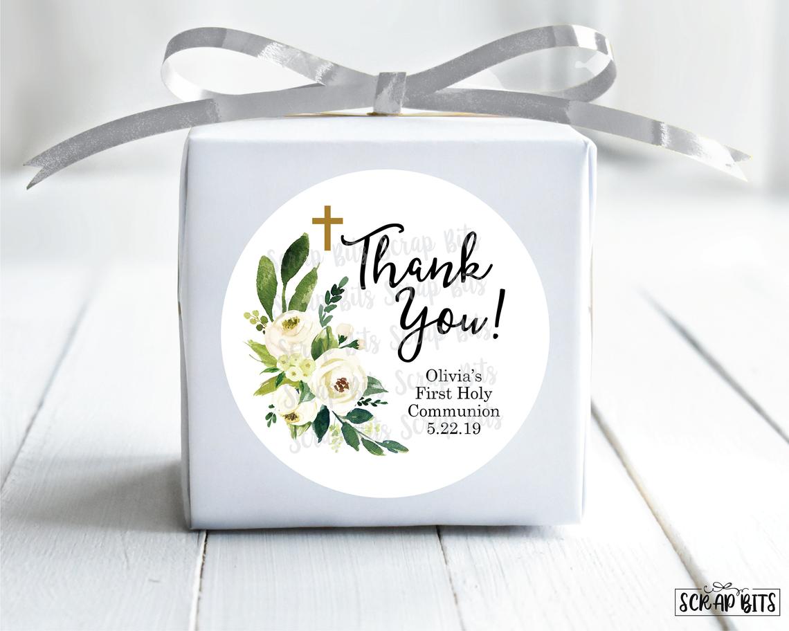 White Floral First Communion Favor Stickers or Tags - Scrap Bits