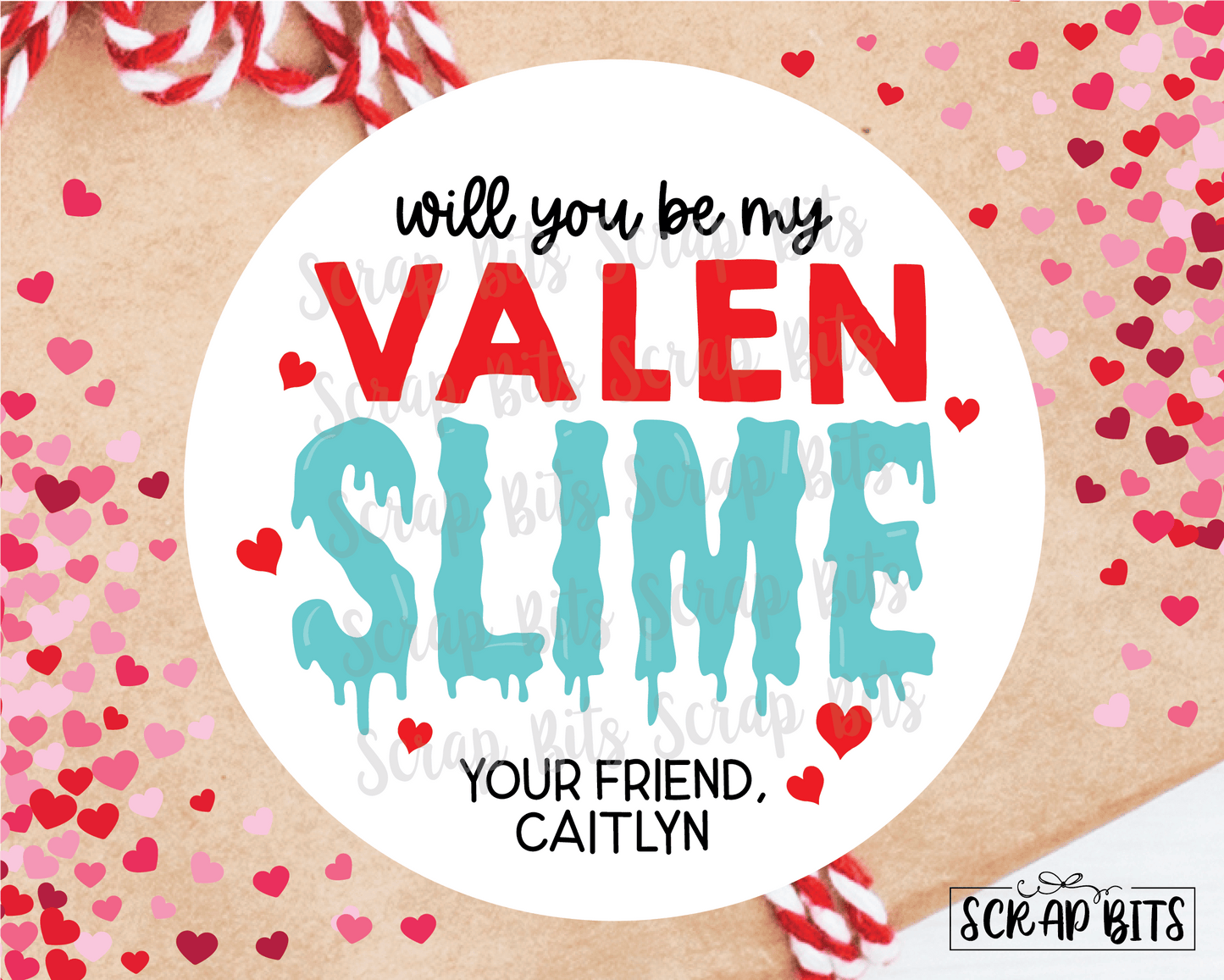 Will You Be My ValenSlime, Valentine Slime Stickers or Tags, Red & Blue - Scrap Bits