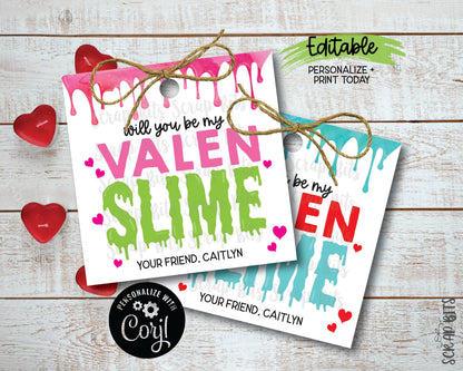 Will You Be My Valenslime, Valentine Slme Tags,Printable Valentine Tags, Instant Download Editable Template - Scrap Bits