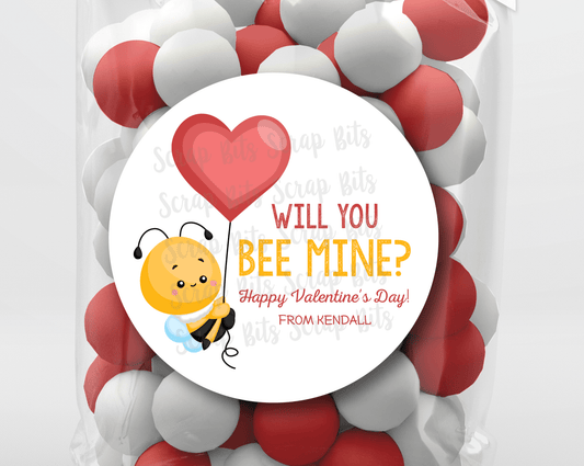 Will You Bee Mine, Bumble Bee Valentines, Valentine's Day Stickers or Tags - Scrap Bits