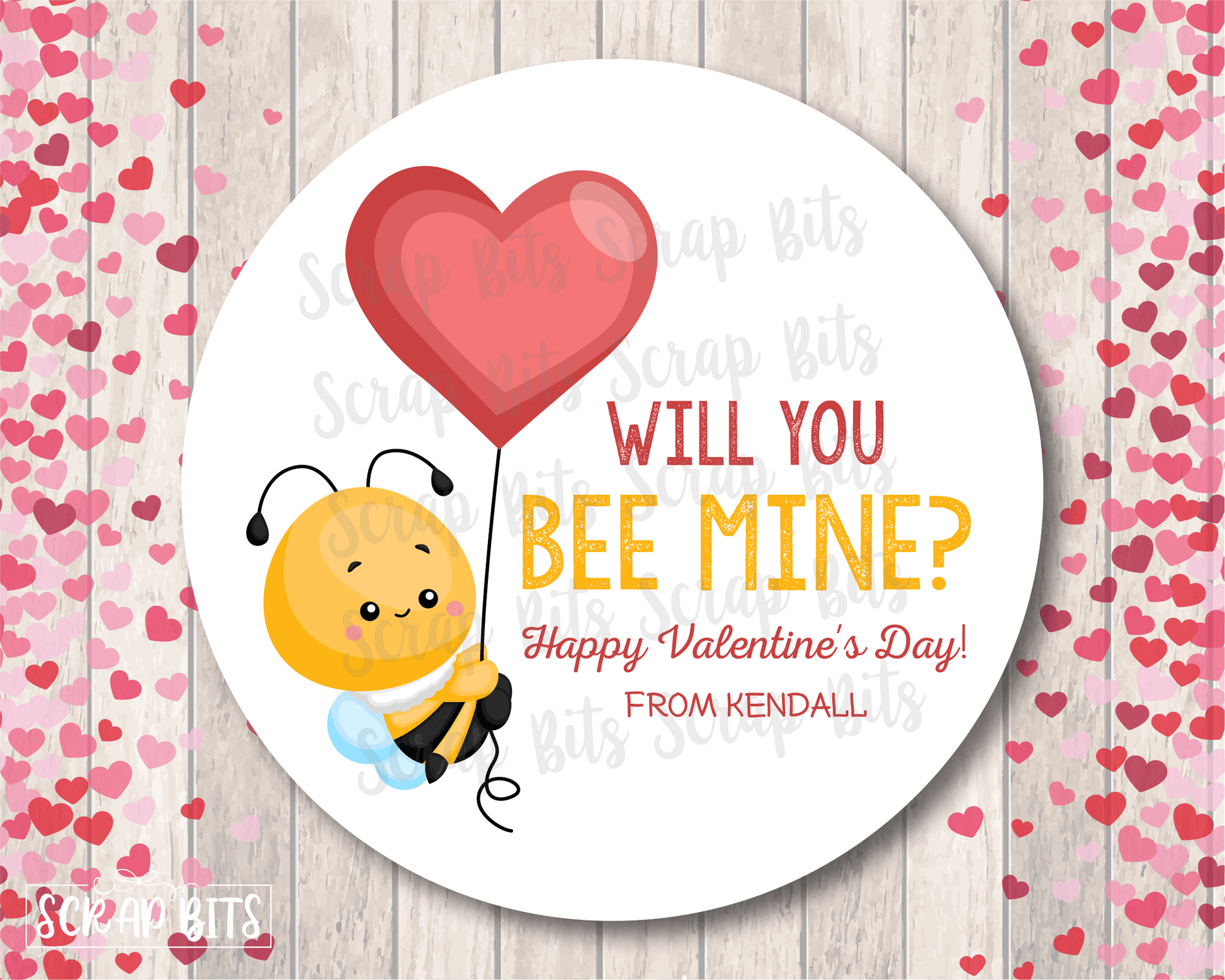 Will You Bee Mine, Bumble Bee Valentines, Valentine's Day Stickers or Tags - Scrap Bits