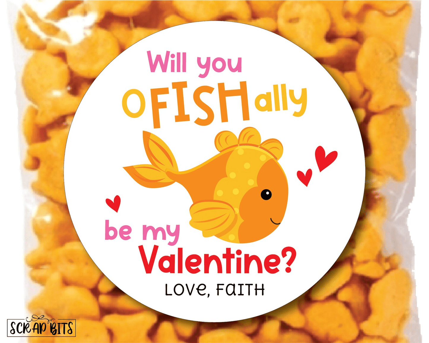 Will You O Fish Ally Be My Valentine, Goldfish Valentines, Valentine's Day Stickers or Tags - Scrap Bits
