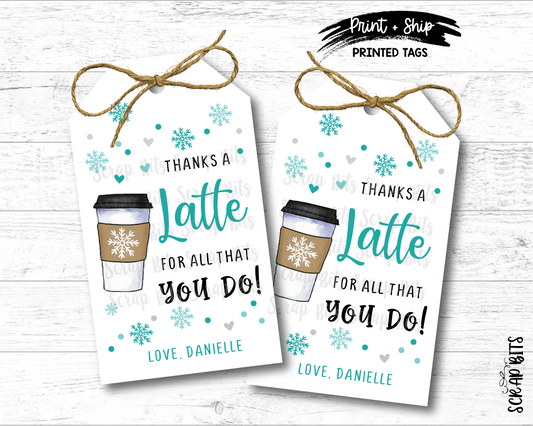 Winter Coffee Gift Tags, Thanks a Latte Gift Tags, Scatter Snowflakes - Scrap Bits
