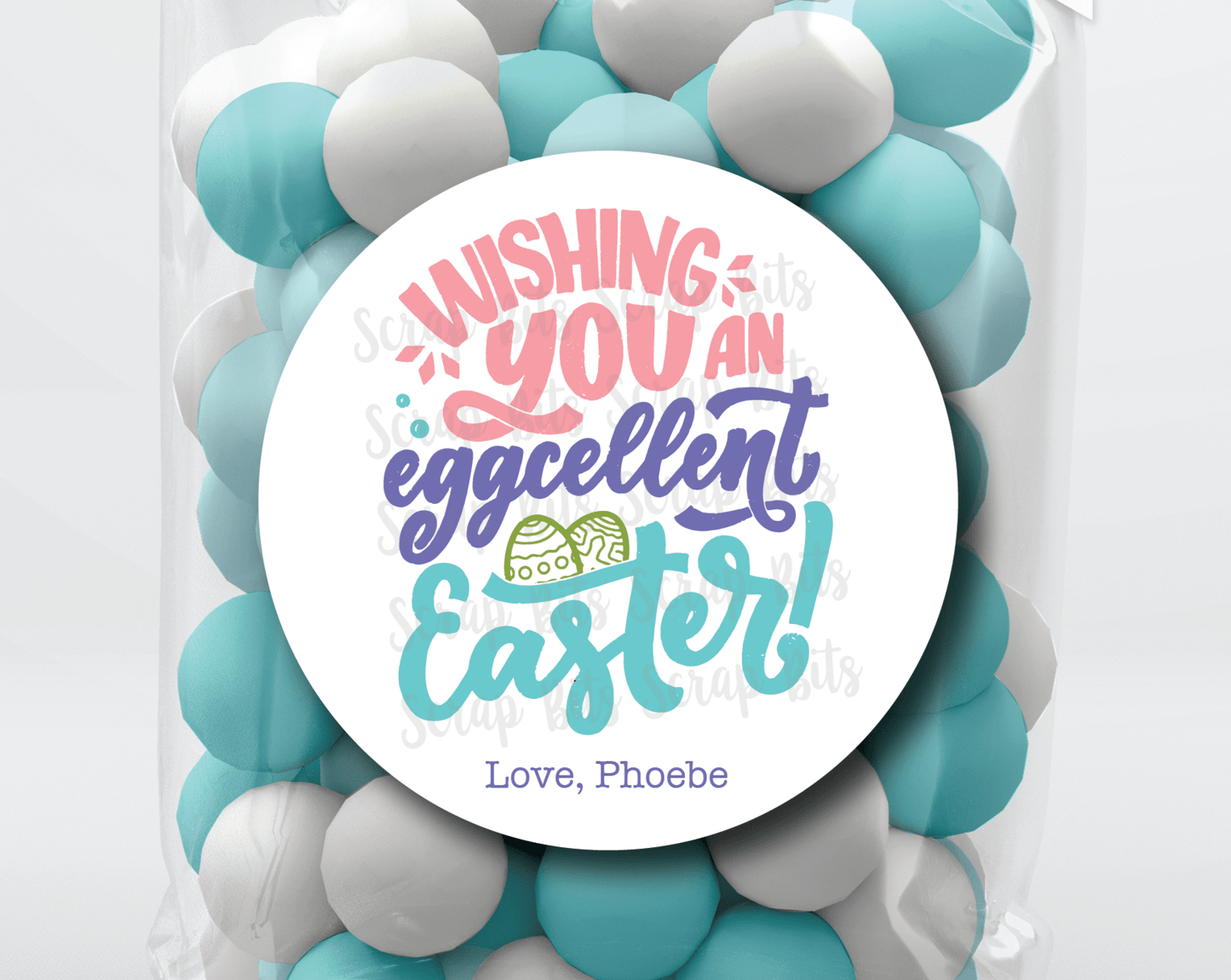 Wishing You An EGGcelent Easter, Bold Cursive . Personalized Easter Gift Labels - Scrap Bits