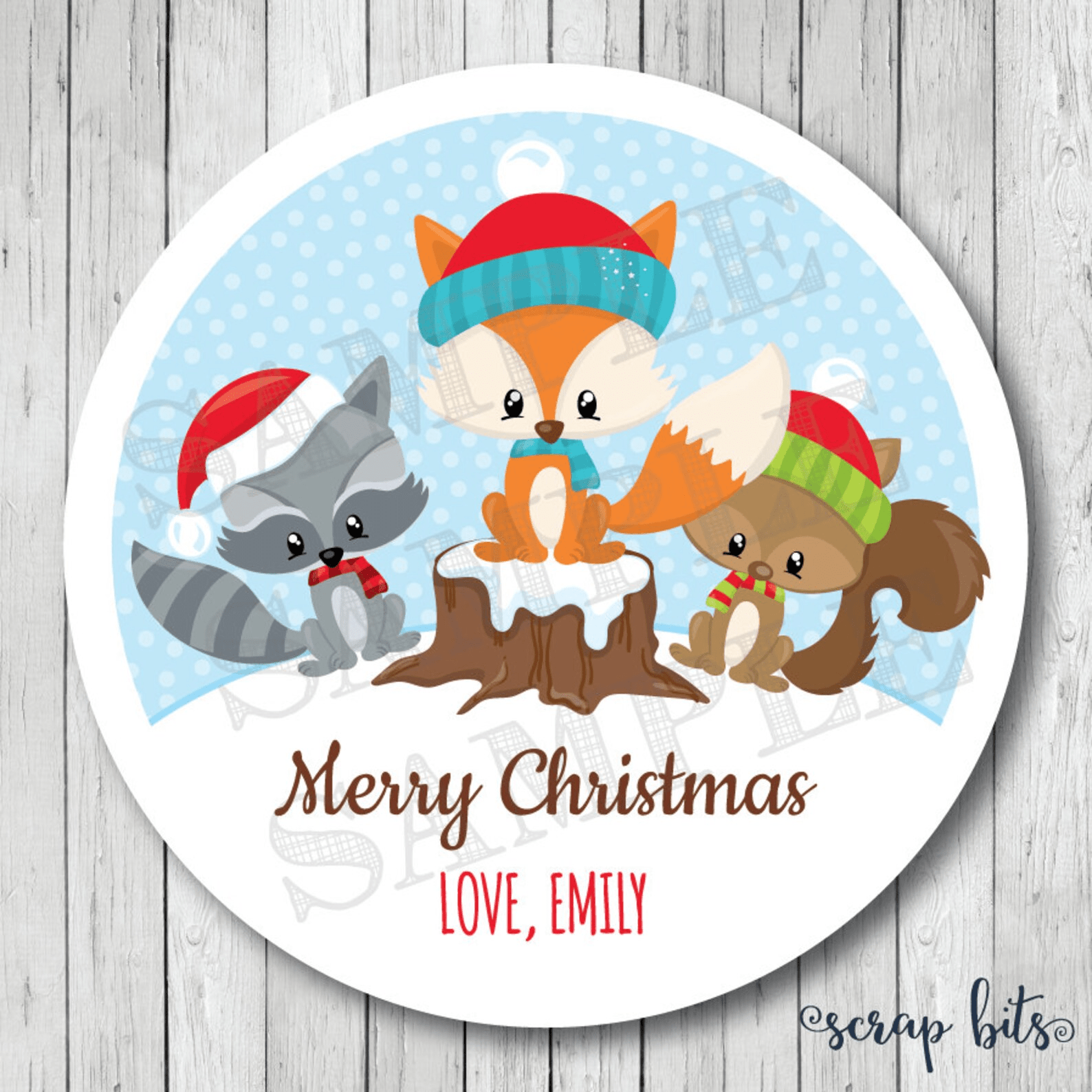 Woodland Christmas Gift Stickers, Squirrel, Fox, Racoon, Personalized Christmas Gift Labels - Scrap Bits