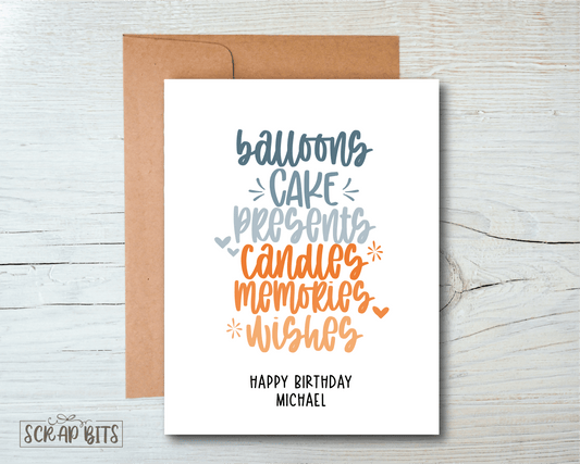 Word Stacks Birthday Card, Blue & Orange - Scrap Bits