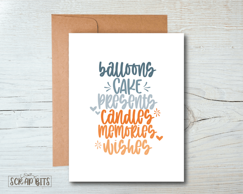 Word Stacks Birthday Card, Blue & Orange - Scrap Bits