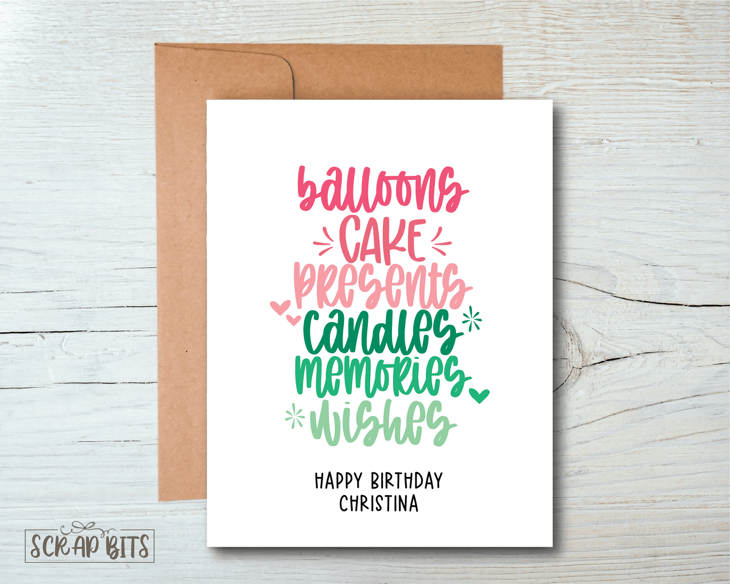 Word Stacks Birthday Card, Pink & Mint - Scrap Bits