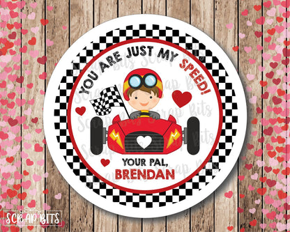 You Are Just My Speed Racing Valentines . Race Car Valentine's Day Stickers or Tags - Scrap Bits