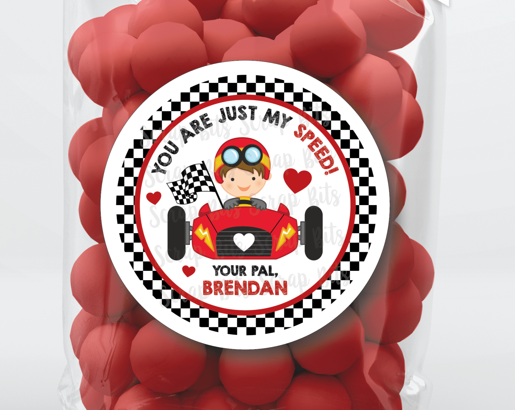 You Are Just My Speed Racing Valentines . Race Car Valentine's Day Stickers or Tags - Scrap Bits