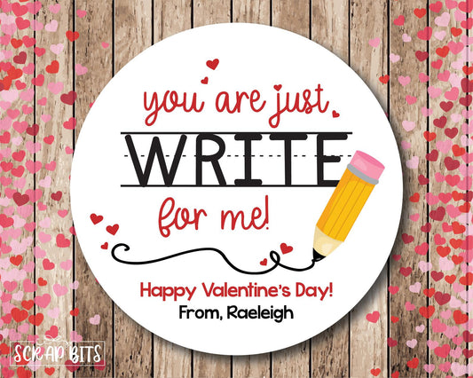 You Are Just Write For Me Valentines . Valentine's Day Stickers or Tags - Scrap Bits