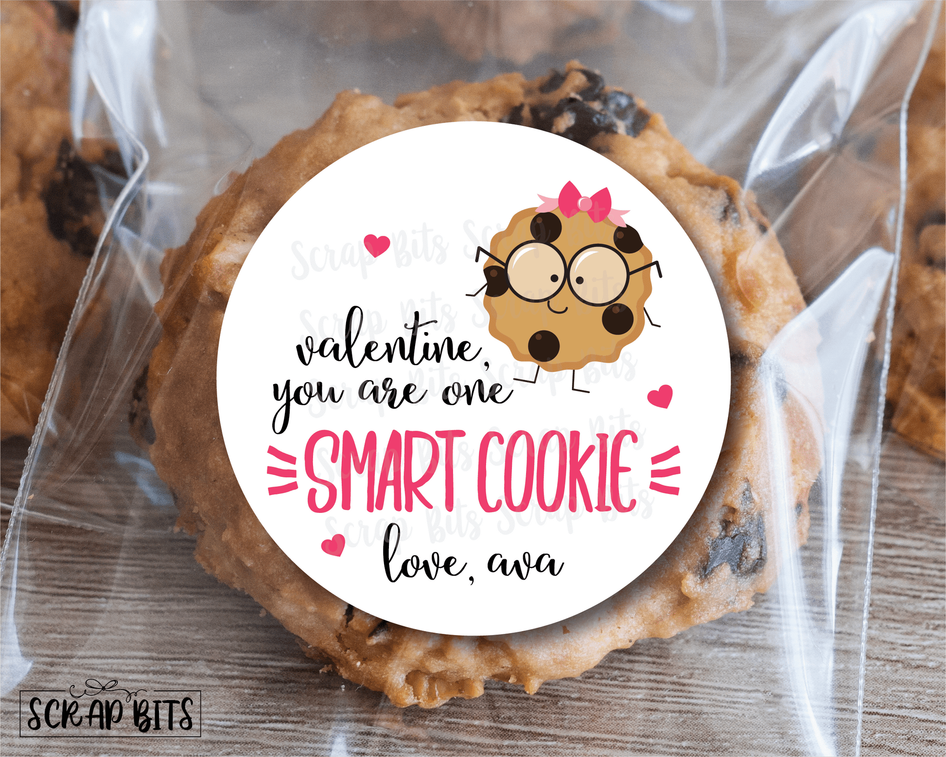 You Are One Smart Cookie Valentine, Girl Cookie . Valentine's Day Stickers or Tags - Scrap Bits