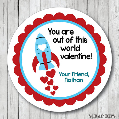 You Are Out Of This World . Rocket Valentine's Day Stickers or Tags - Scrap Bits