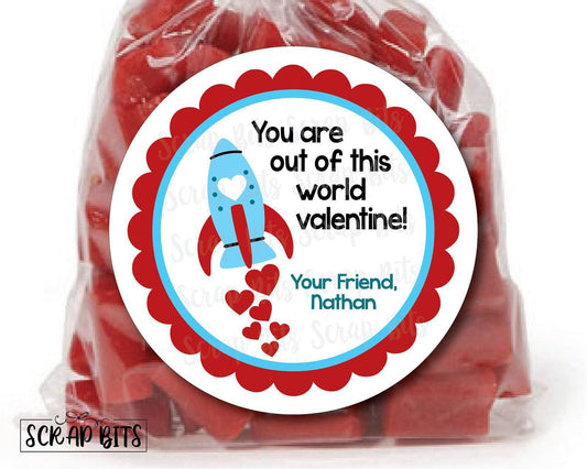 You Are Out Of This World . Rocket Valentine's Day Stickers or Tags - Scrap Bits