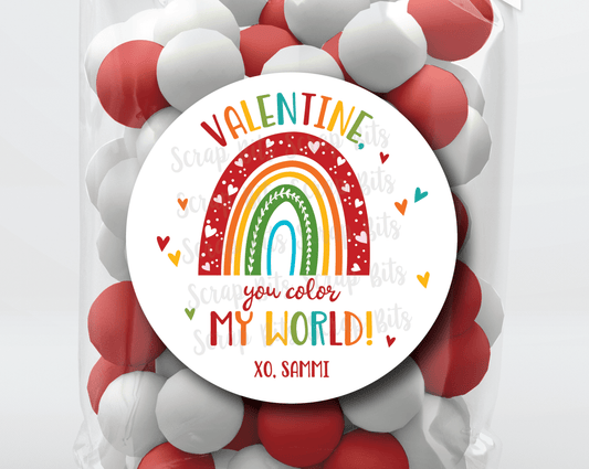 You Color My World . Rainbow Valentine's Day Stickers or Tags - Scrap Bits