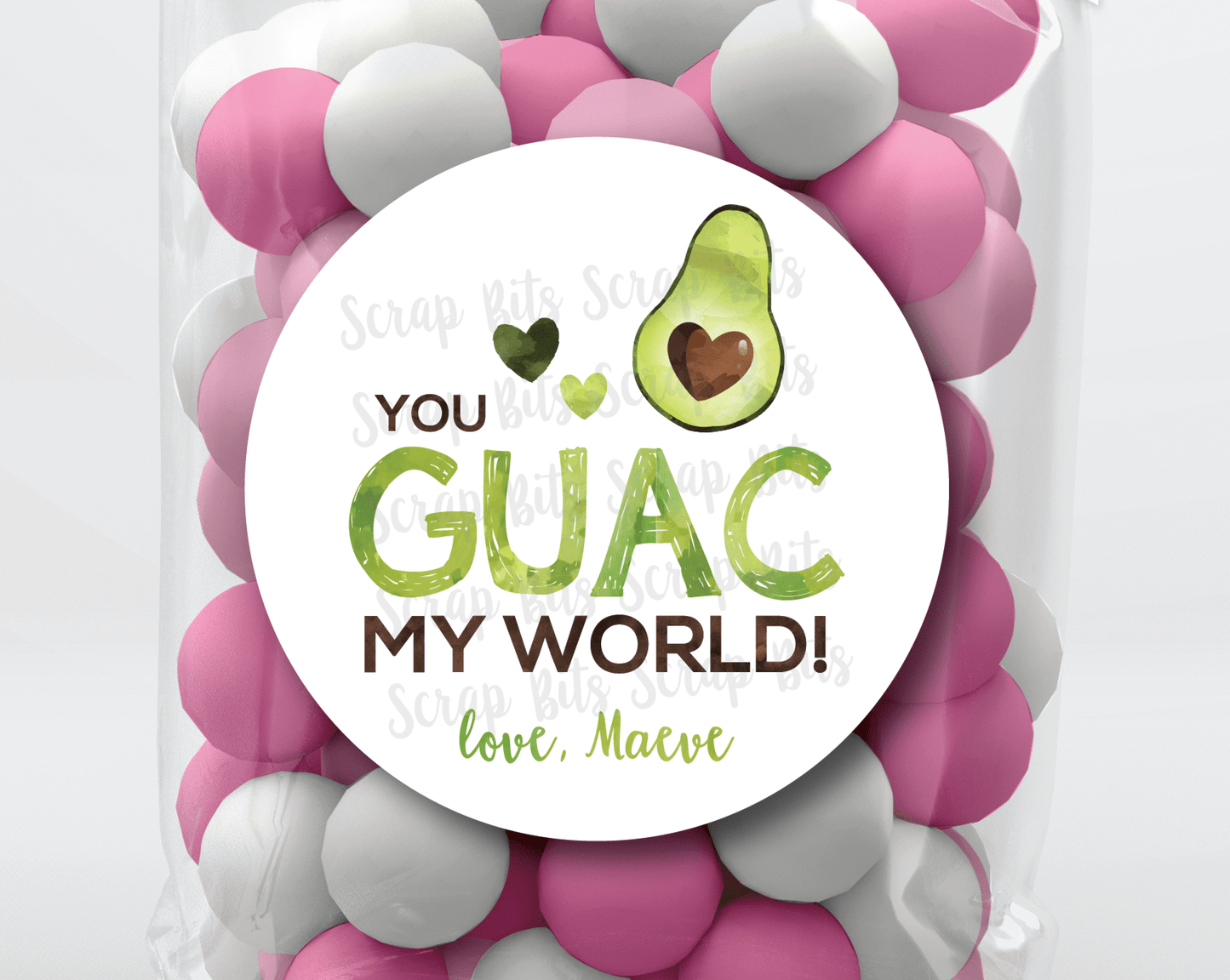 You GUAC My World Avocado Valentines . Valentine's Day Stickers or Tags - Scrap Bits