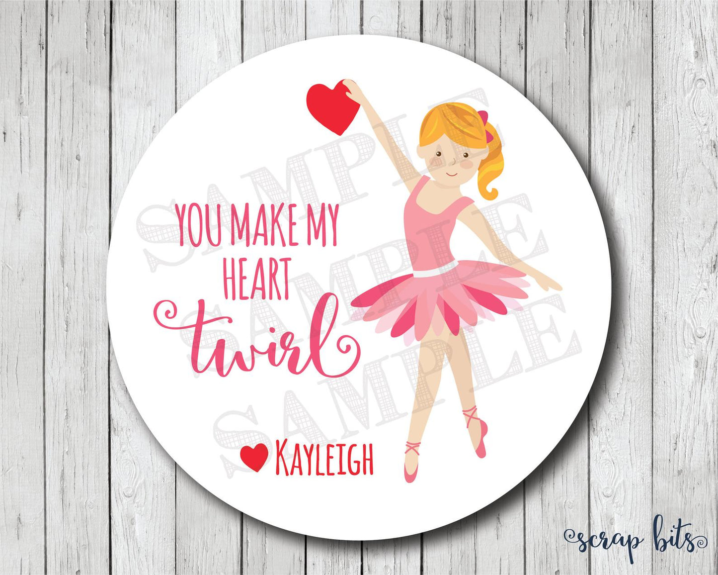 You Make My Heart Twirl . Ballerina Valentine's Day Stickers or Tags - Scrap Bits