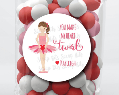 You Make My Heart Twirl, Ballerina Valentines . Valentine's Day Stickers or Tags - Scrap Bits