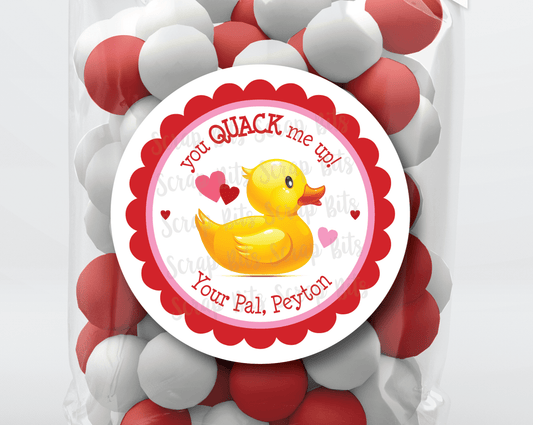 You Quack Me Up . Rubber Duck Valentine's Day Stickers or Tags - Scrap Bits