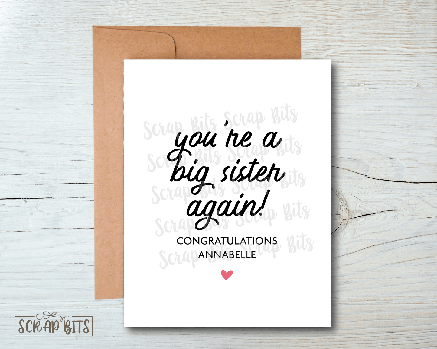 You're A Big Sister Again Card, New Sibling Card - Scrap Bits