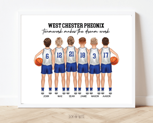 Youth Boys Basketball Team Print, Custom Basketball Team Gift . Personalized Digital Portrait Print - Scrap Bits